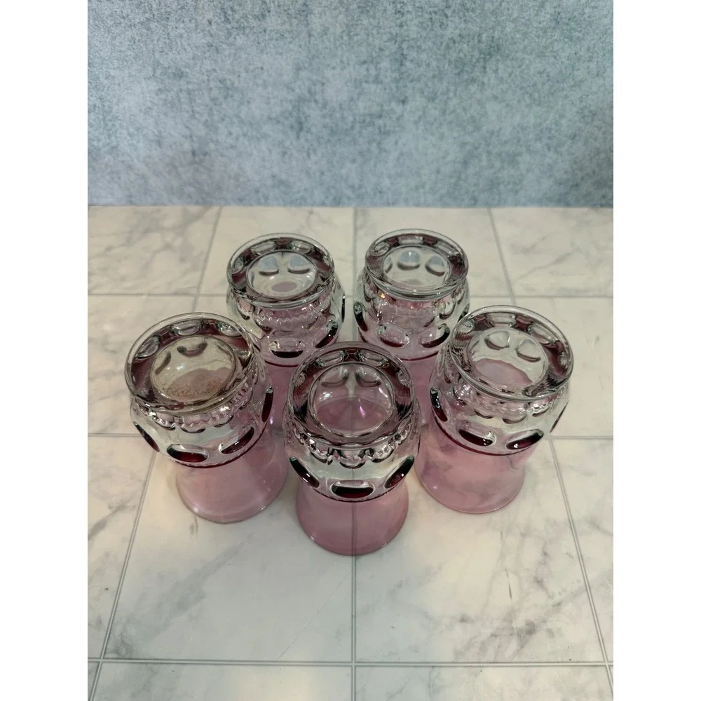Vintage Tiffin Kings Crown Amethyst Purple Thumbprint Juice Glasses Set of 5